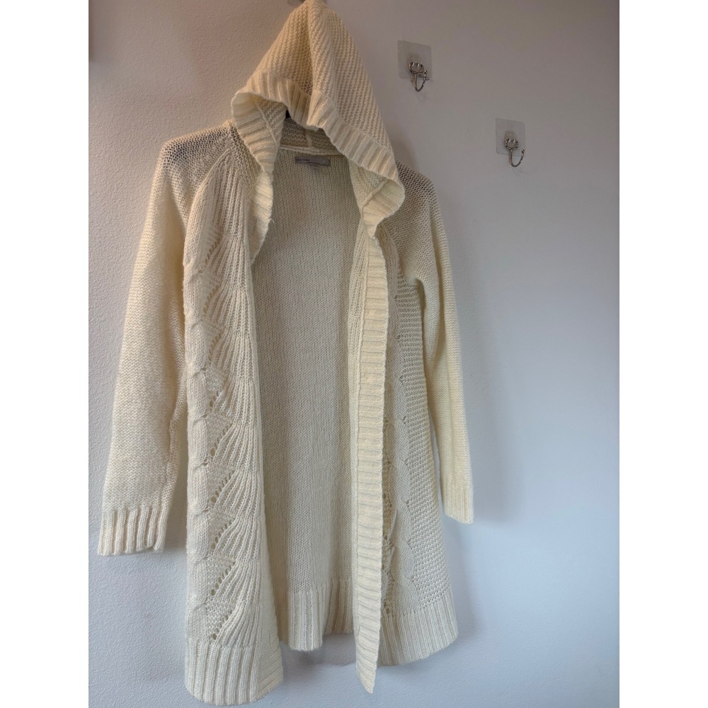 Old‎ Navy Ivory Longline Hooded Cardigan Sweater Cable Knit Button Front M Ivory